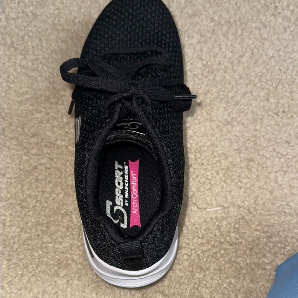 Skechers Black Knit Lace-Up Sneakers with White Sole